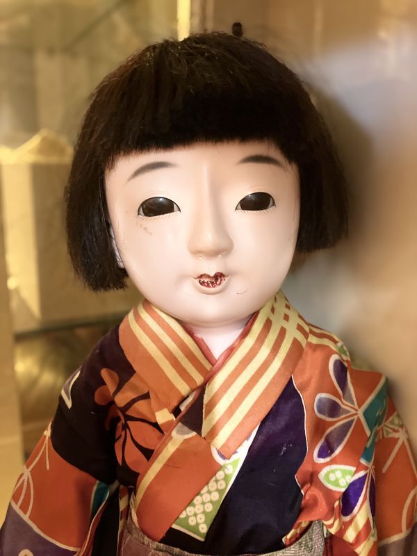 大きな大正時代の市松人形『明仙のお着物』人毛 傷有 経年劣化有63cm