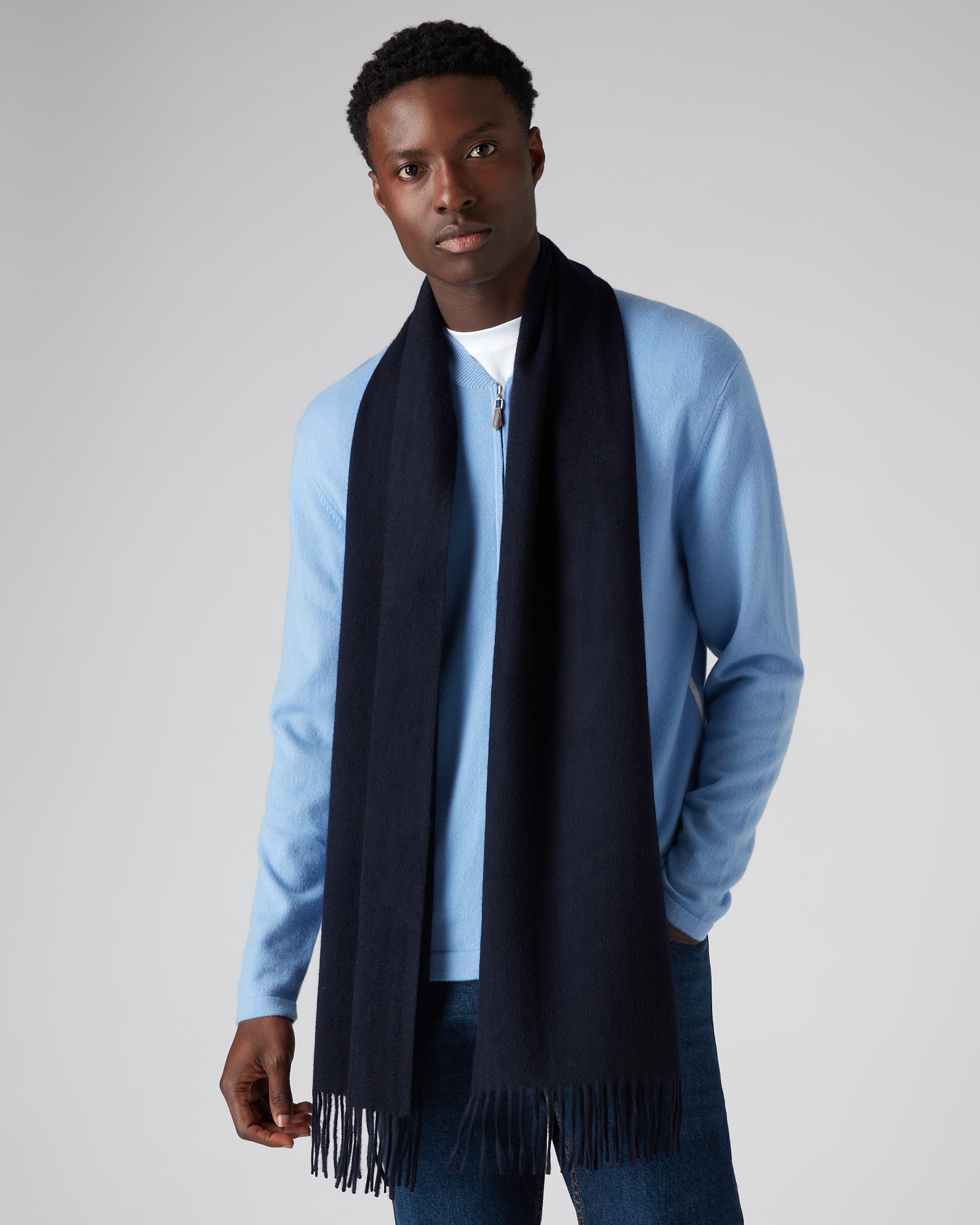 Unisex Large Woven Cashmere Scarf Navy Blue | N.Peal