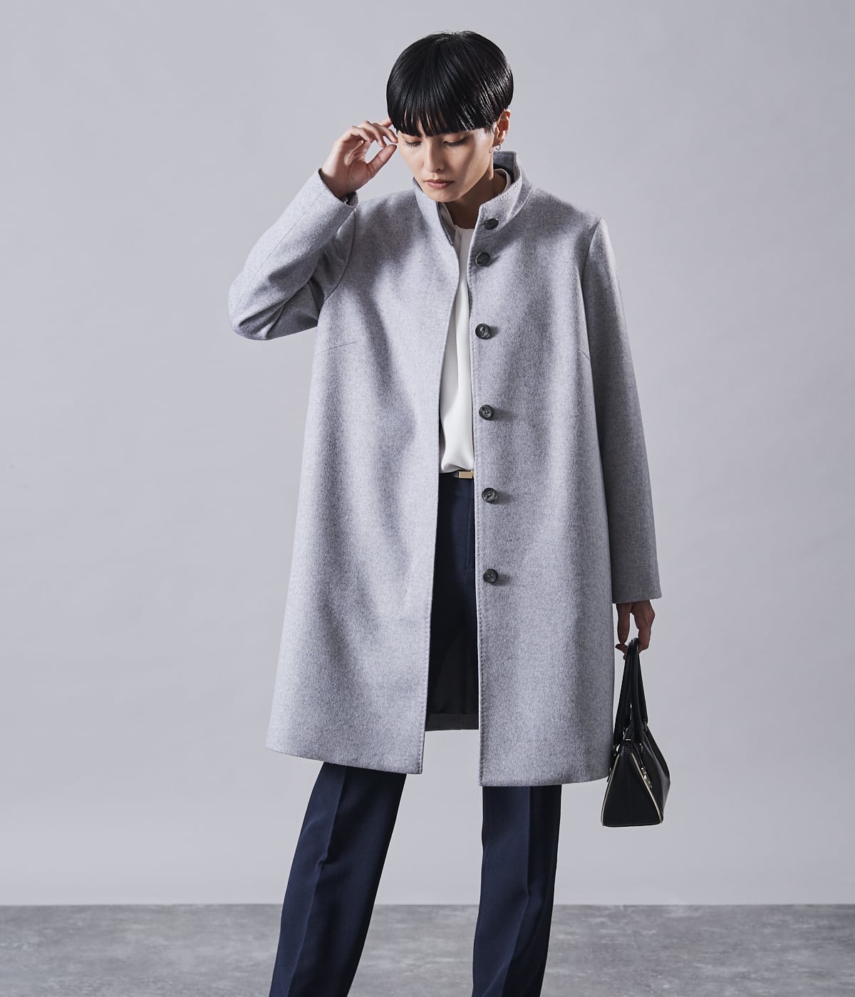 カシミヤ混ビーバー スタンドカラーコート(26526301-2025