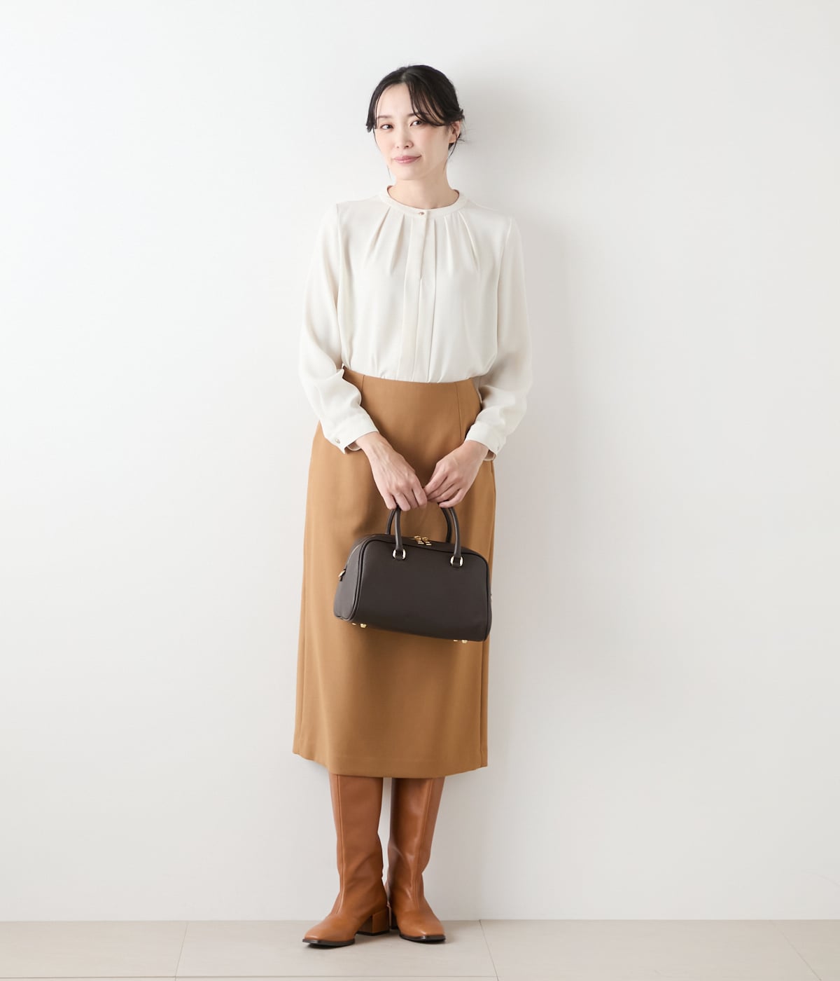 L】【ストレッチ】ウールブレンドダブルクロス ロングタイトスカート