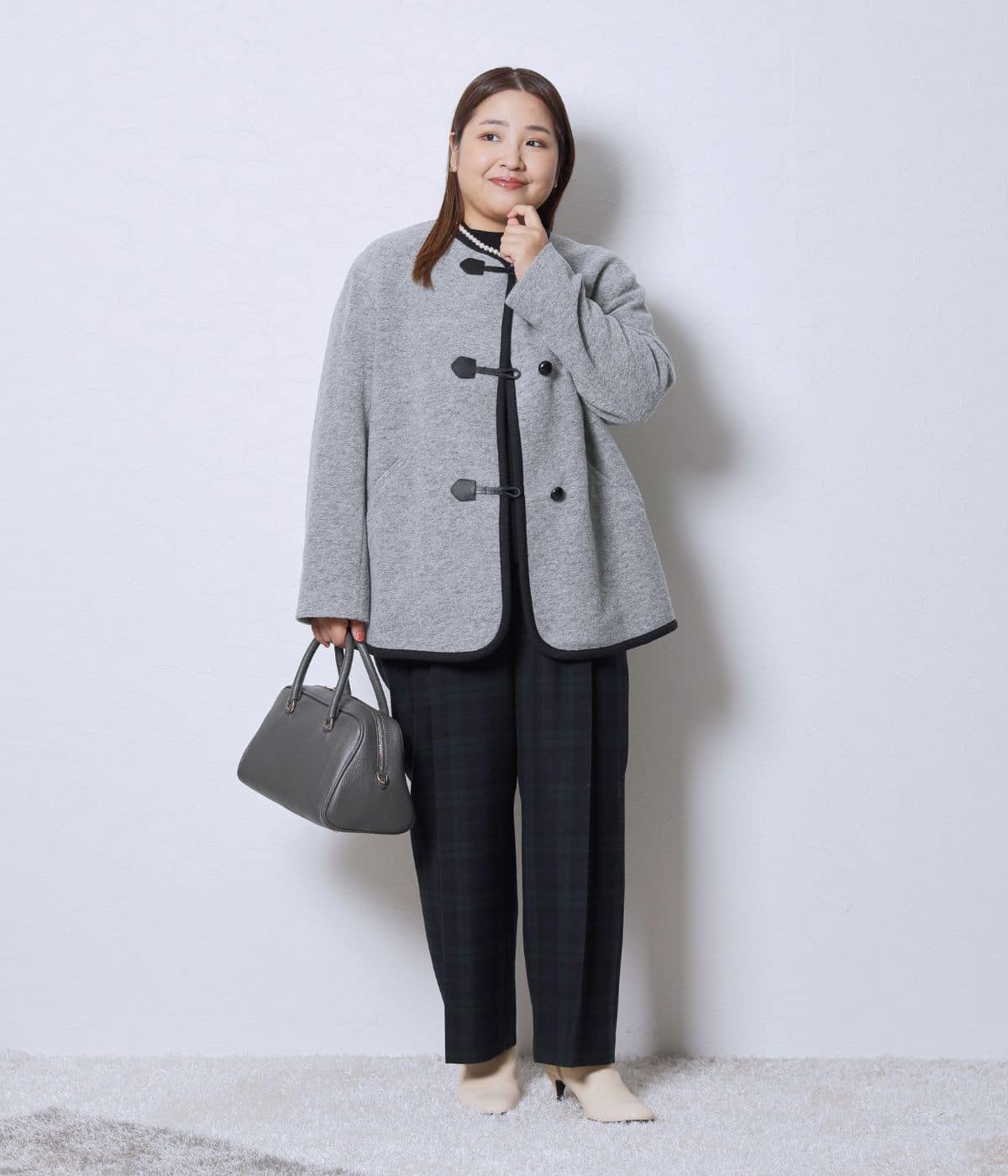 L】スライバーニット ノーカラーダッフルコート(54556250-2025