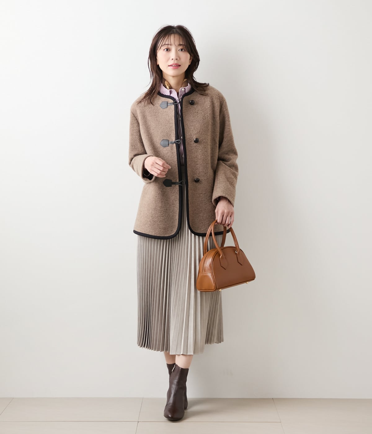 スライバーニット ノーカラーダッフルコート(51556250-2025