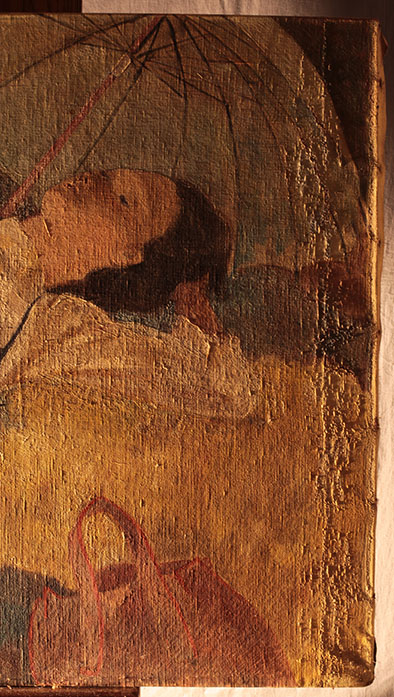 絵画修復事例12.油絵の修復、油絵の具の亀裂と剥離修理