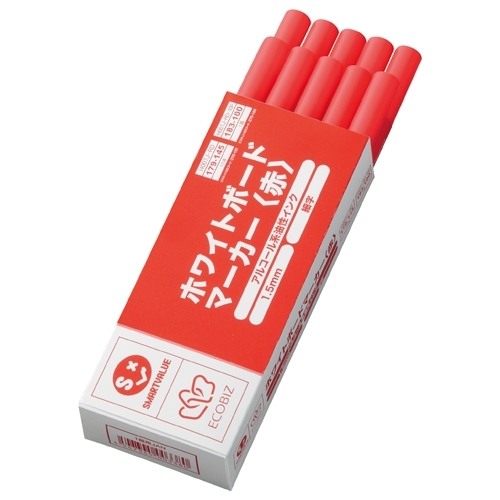 スマートオフィス】ホワイトボードマーカー細字赤H007J-RD-10P