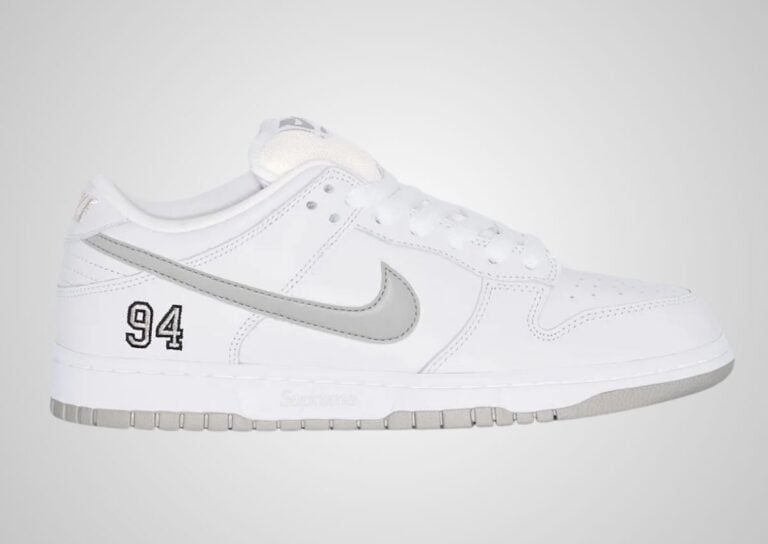 Supreme x Nike SB Dunk Low White Metallic Silver HQ8487-100
