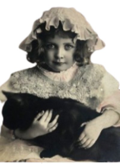 *アンティークポストカード　お人形と朝食を楽しむ可愛い少女* アンティークポストカード お人形をあやす美しいドレスの少女 P002