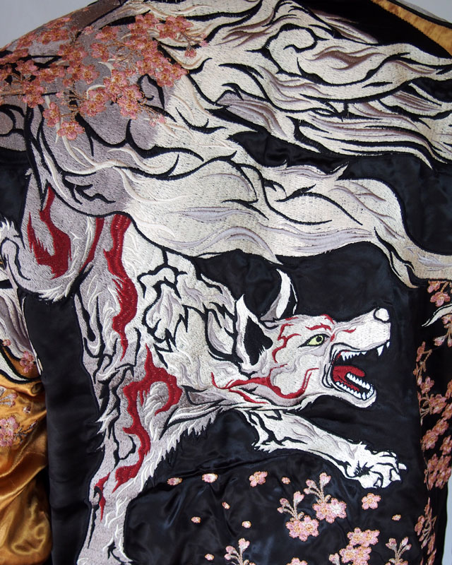 絡繰魂】桜九尾極み刺繍リバーシブルスカジャン 【創作雑貨 小都