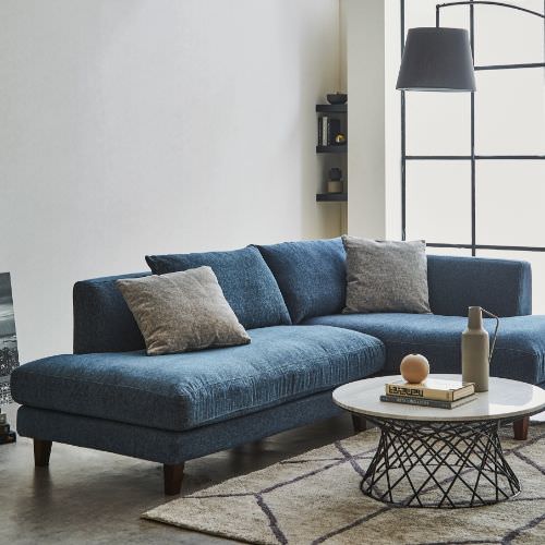 フルカバーリング仕様カウチソファ 左カウチタイプ ダークグレーの詳細