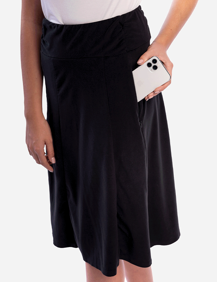 SANDRA | Women's Below The Knee Skirt with Hidden Pockets | SCOTTeVEST