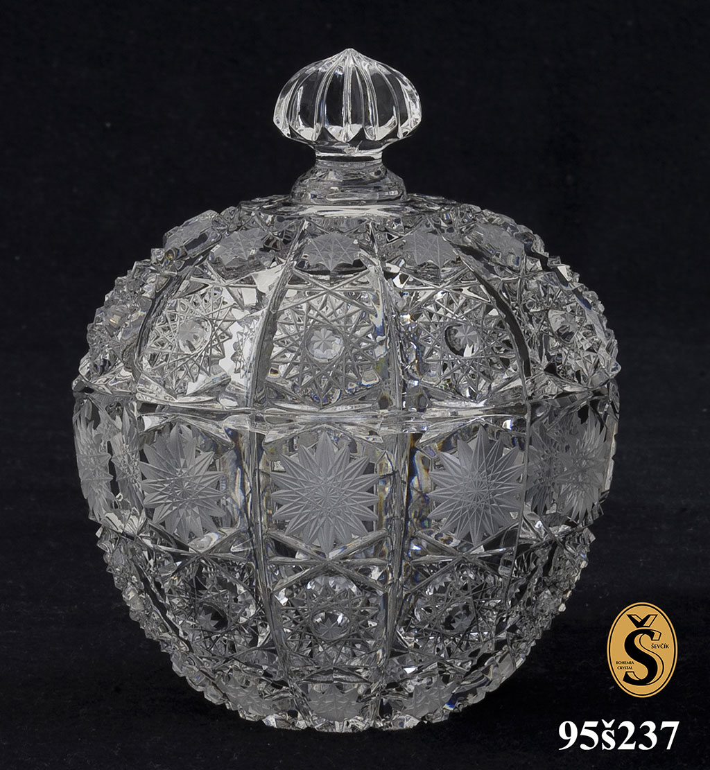 ボヘミア】高級クリスタル 蓋付きボウル PK500 ハンドメイドカット