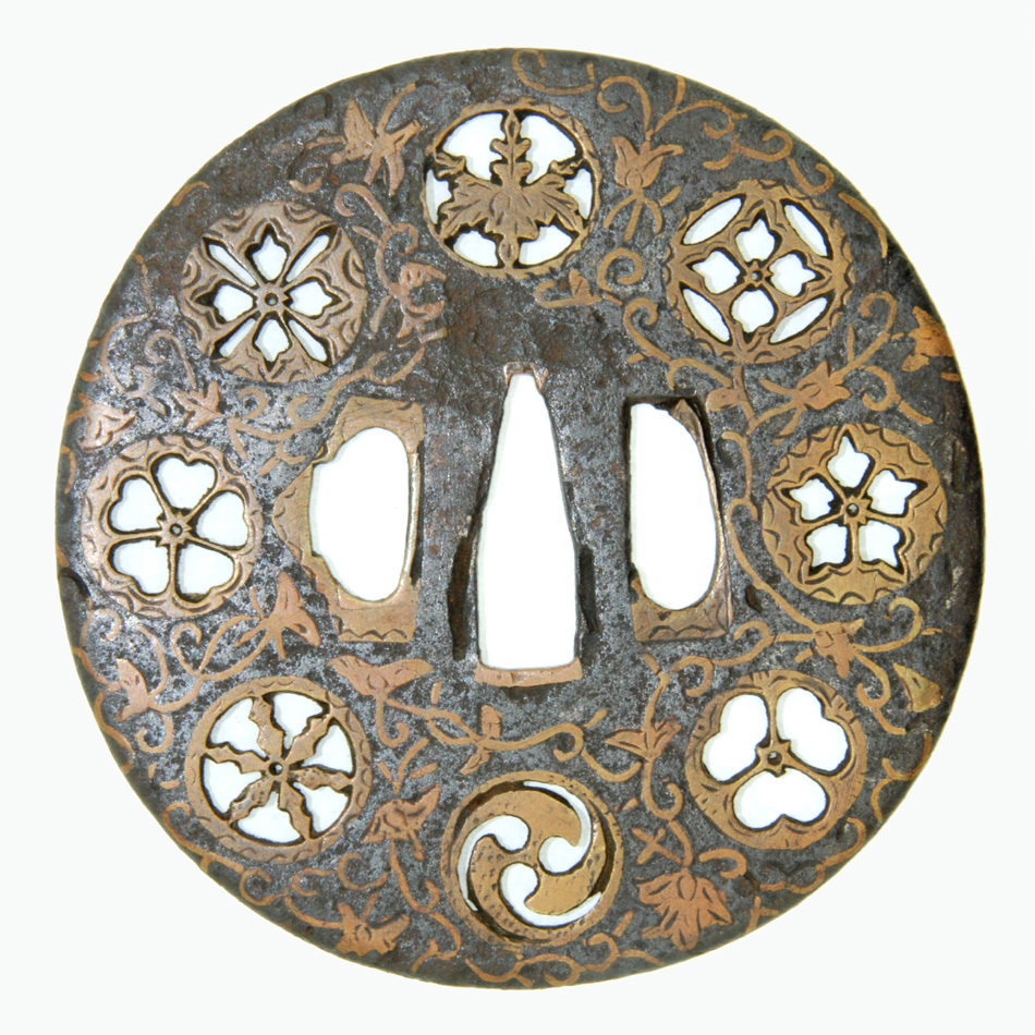 時代 古作 金銀象嵌 金象嵌 鍔 2点 武具 闘争具 時代 古作 金銀象嵌 金