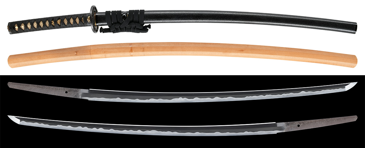 刀 奥州会津住下坂為直 文政九丙戌年十一月日 附 黒漆菜種塗鞘打刀拵