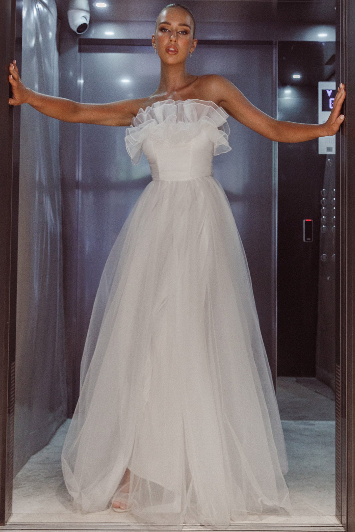 Shop the Marietha Organza Frill Maxi Wedding Dress White