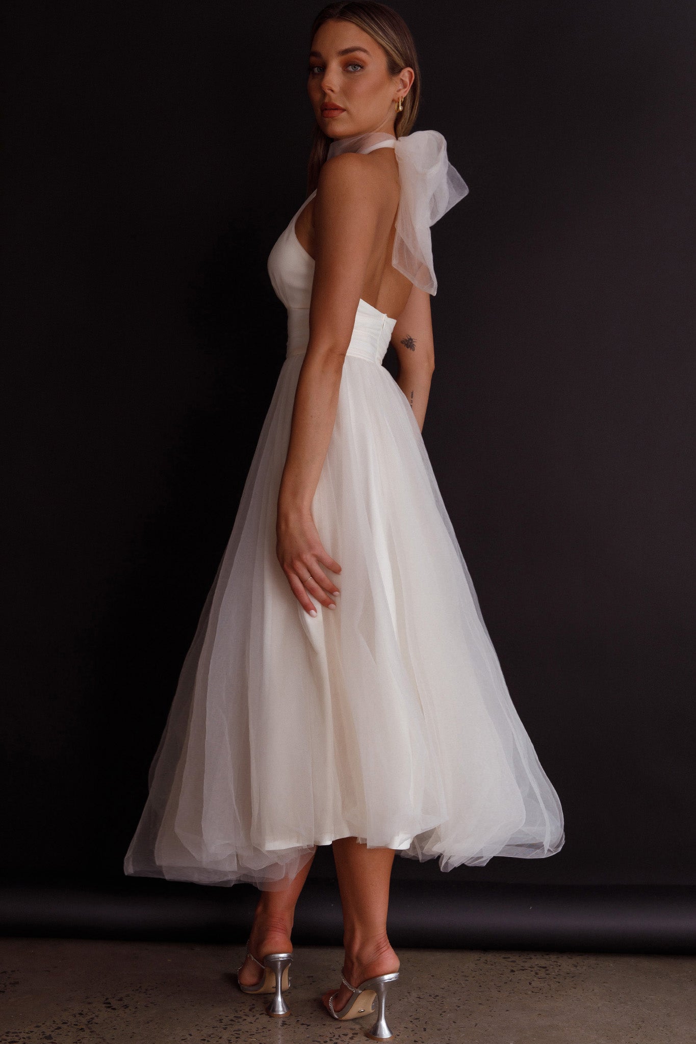 Shop the Andria Halterneck Tulle Midi Dress Ivory