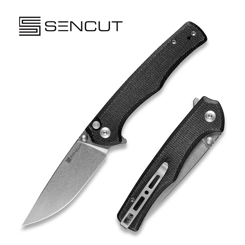 SENCUT Crowley Flipper & Button Lock & Thumb Stud Knife Micarta