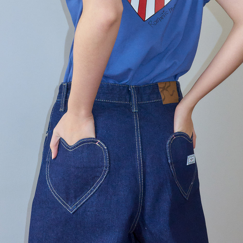 RONRON BACK HEART STITCH POCKET DENIM PANTS INDIGO BLUE – SeoulSeoul