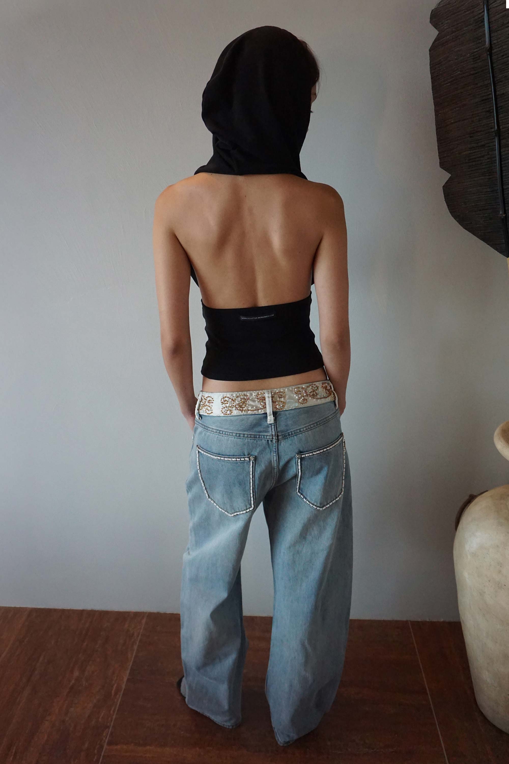 SCULPTOR Beaded Waist Denim Pants Mid Blue – SeoulSeoul