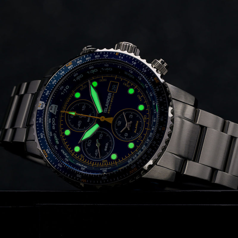 Islander Watch Calverton Flight Chronograph Alarm Blue Dial #ISL