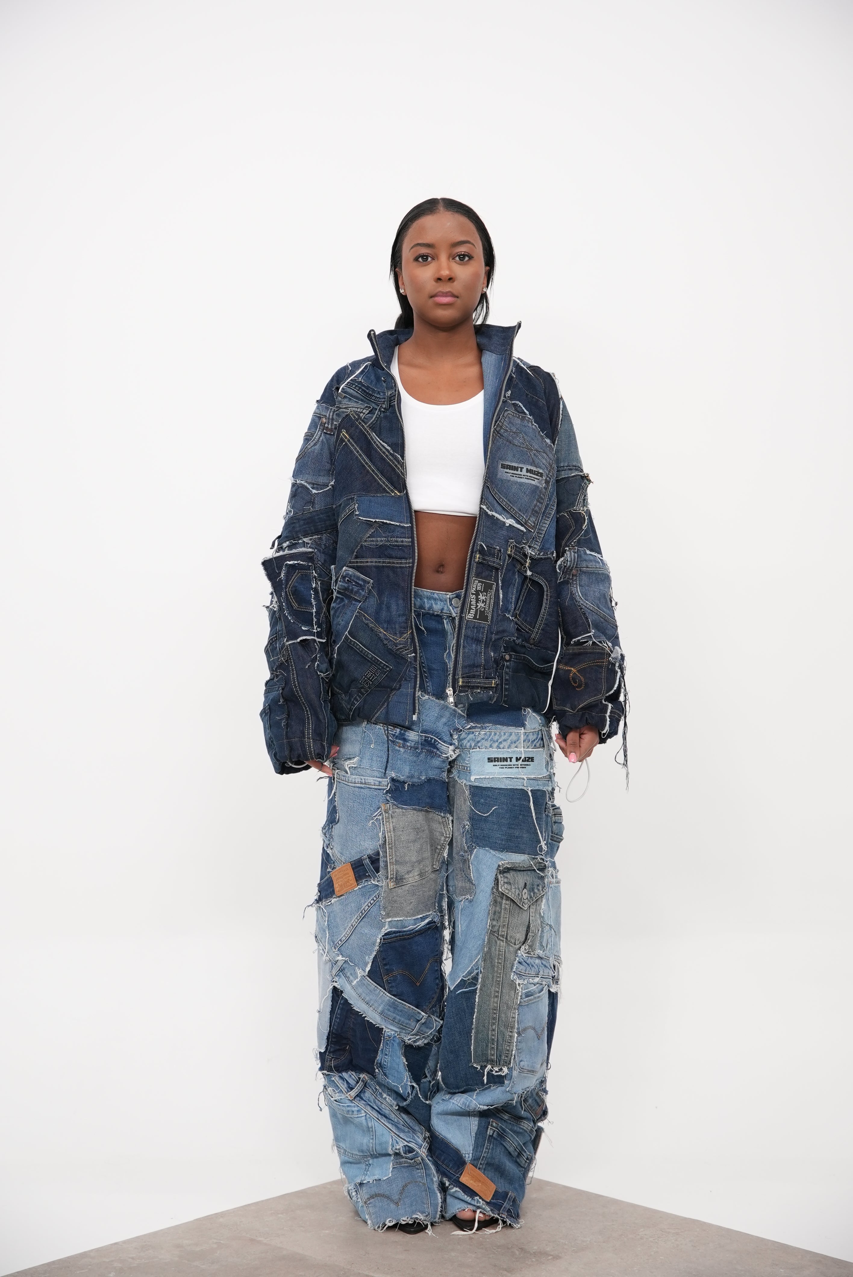 Denim Patchwork Pants Blue – SAINT MUZE