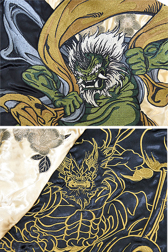 新風神雷神リバーシブルスカジャン 絡繰魂 221072 和柄 和風 刺繍