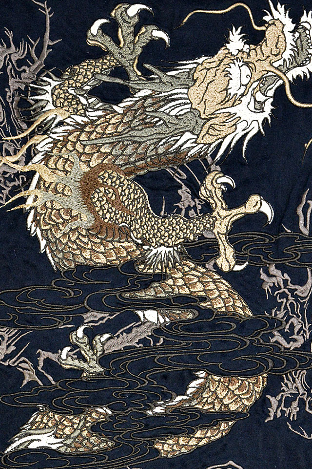 粋 雷豪昇龍ロングTシャツ 絡繰魂 233079 和柄 和風 刺繍 竜 長袖 からくり
