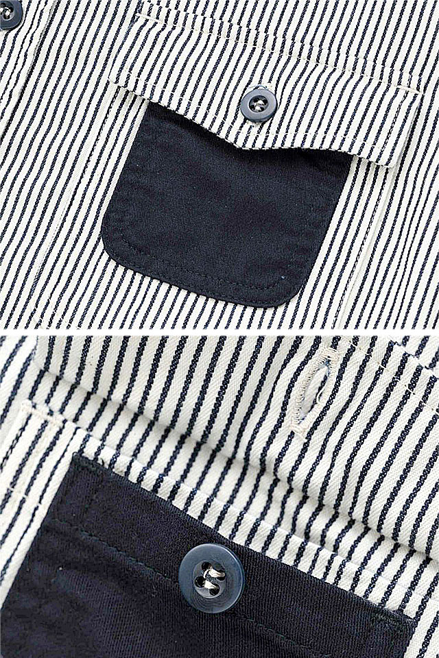 コンビネーションストライプ長袖シャツ 桃太郎ジーンズ MOMOTARO JEANS