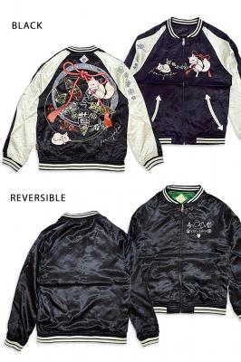 家紋デザインのリバーシブルスカジャン 今昔 KJ-29040 和柄 和風 狐