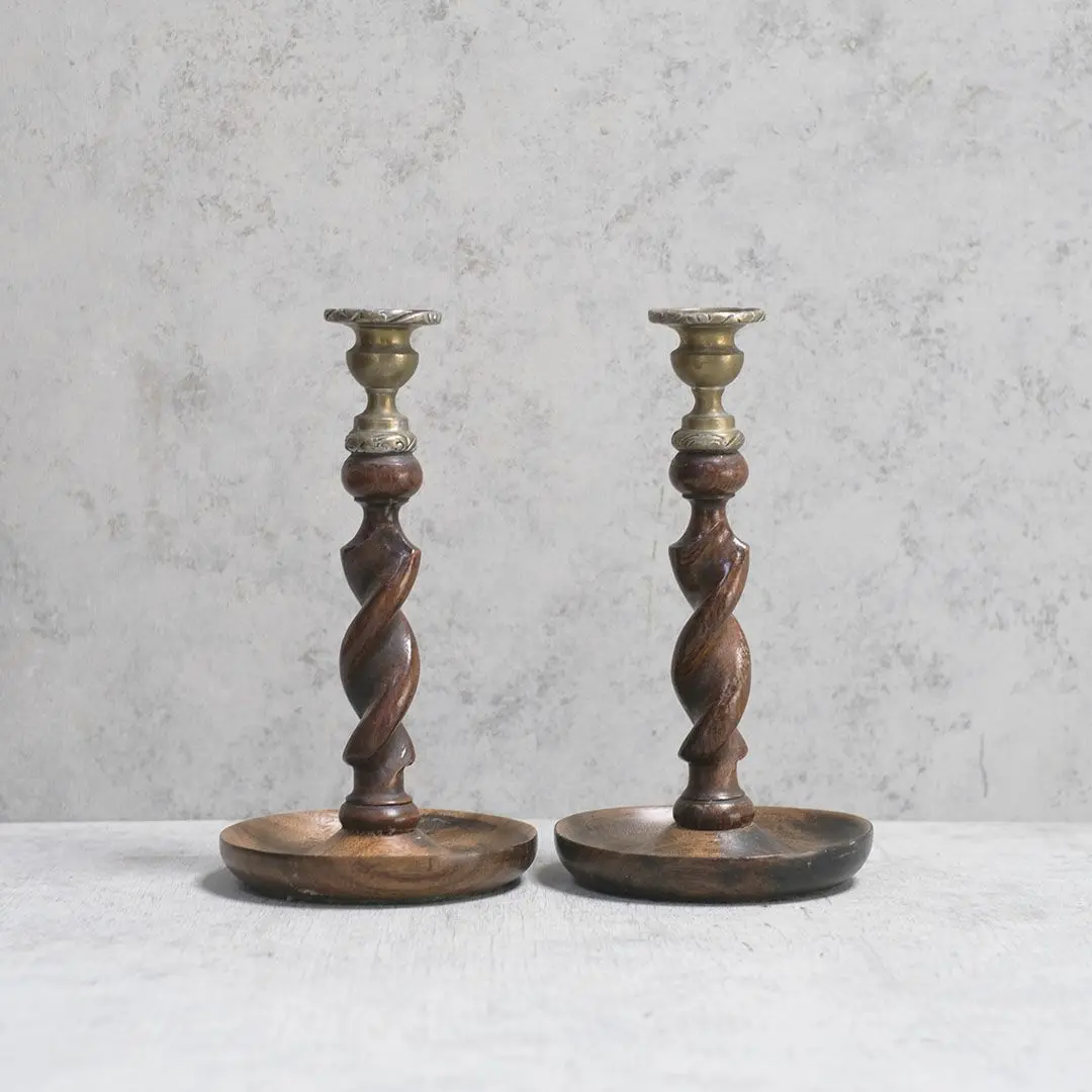 アンティーク雑貨 キャンドルホルダーペア バリーツイスト(2本セット