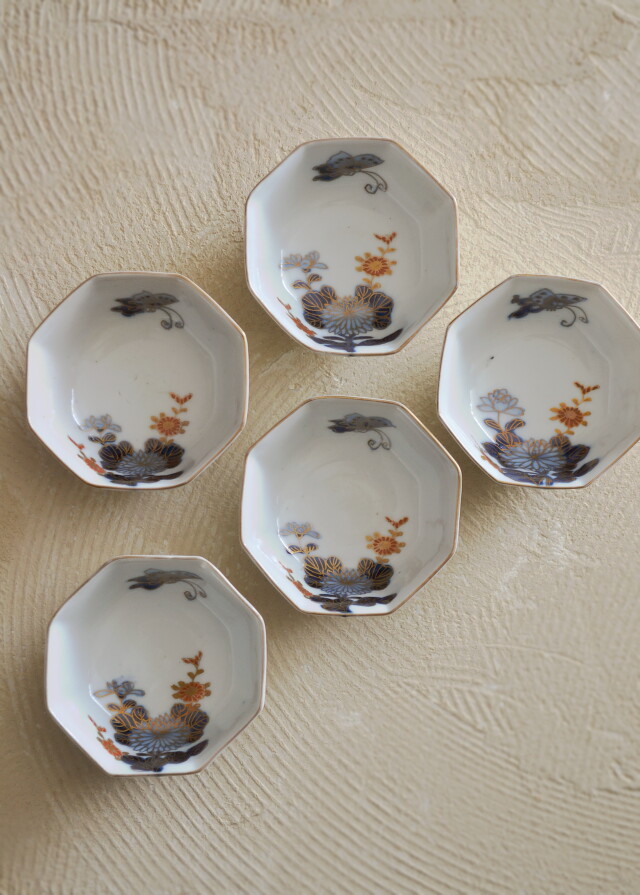 伊万里色絵小鉢5客セット 八角小鉢 菊紋様 Antique Sam's Collection