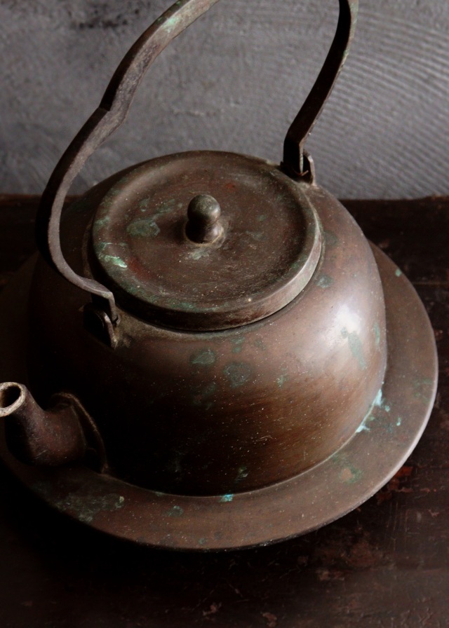 銅製打ち出し薬缶 水注 煎茶道具 茶道具 アウトドア 古道具 Antique