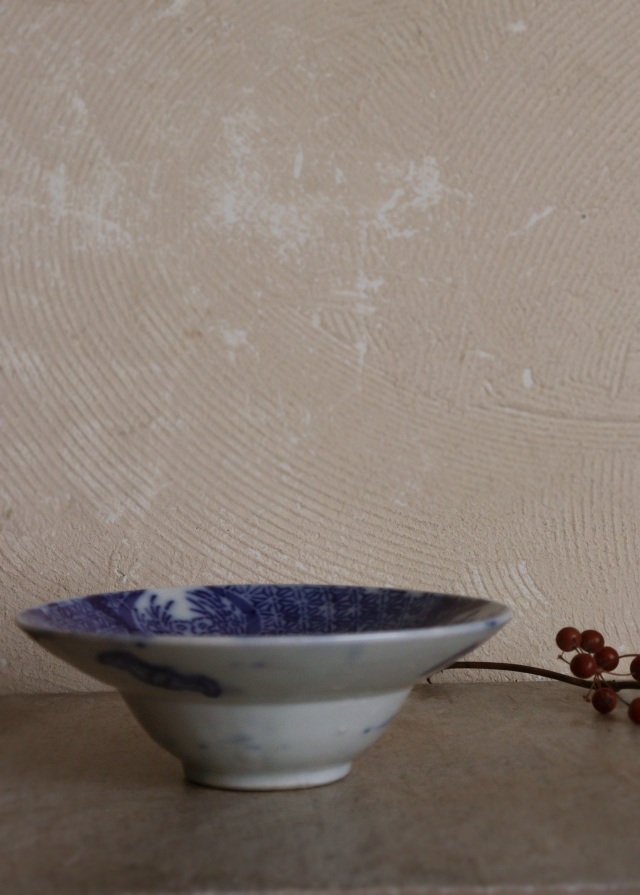 染付印判蝙蝠麻の葉紋小鉢 盃洗 茶船 和食器