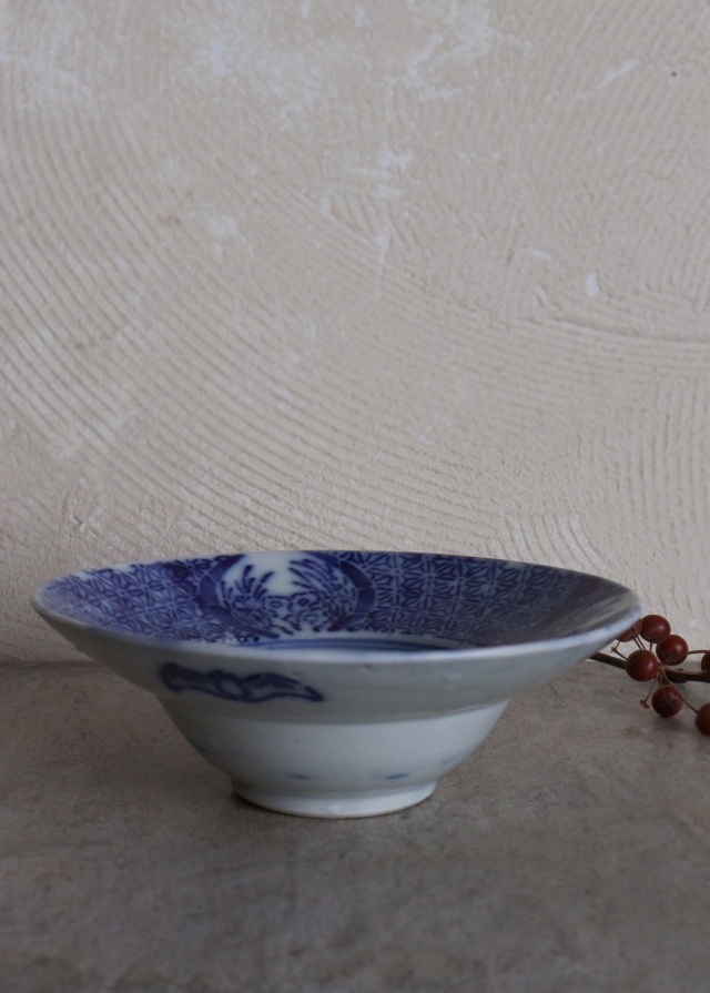 染付印判蝙蝠麻の葉紋小鉢 盃洗 茶船 和食器