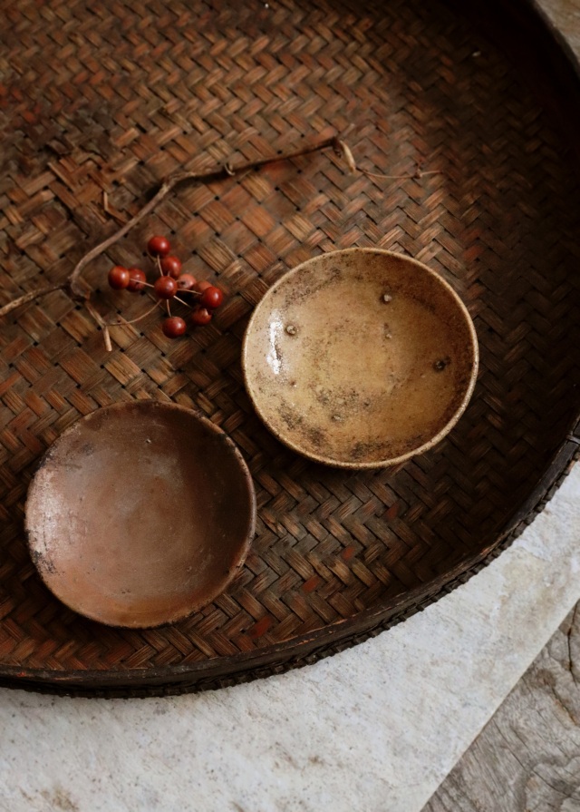 灯火器 油皿 黄瀬戸皿 小皿 灯明皿 たんころひょうそく 古道具 急須台