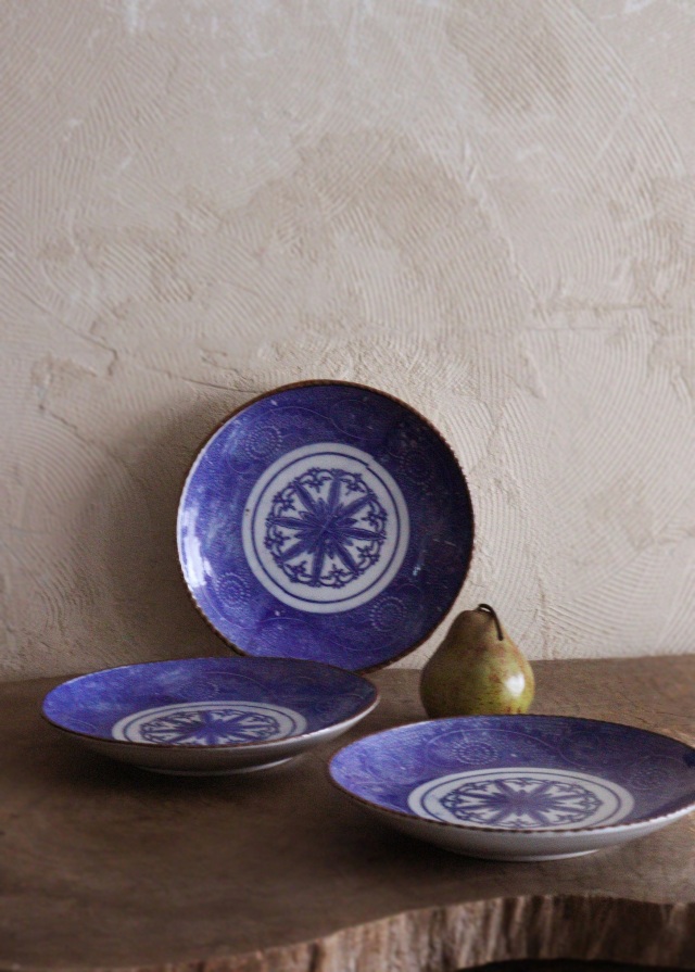 染付印判菊唐草紋皿 24cm イゲ皿 ワンプレート 飾り皿 1枚飾り皿 1枚