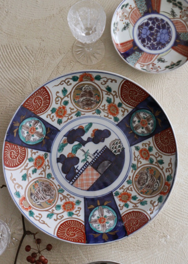 染錦色絵大皿 色絵大皿 オードブルプレート 飾り皿 直径315mm