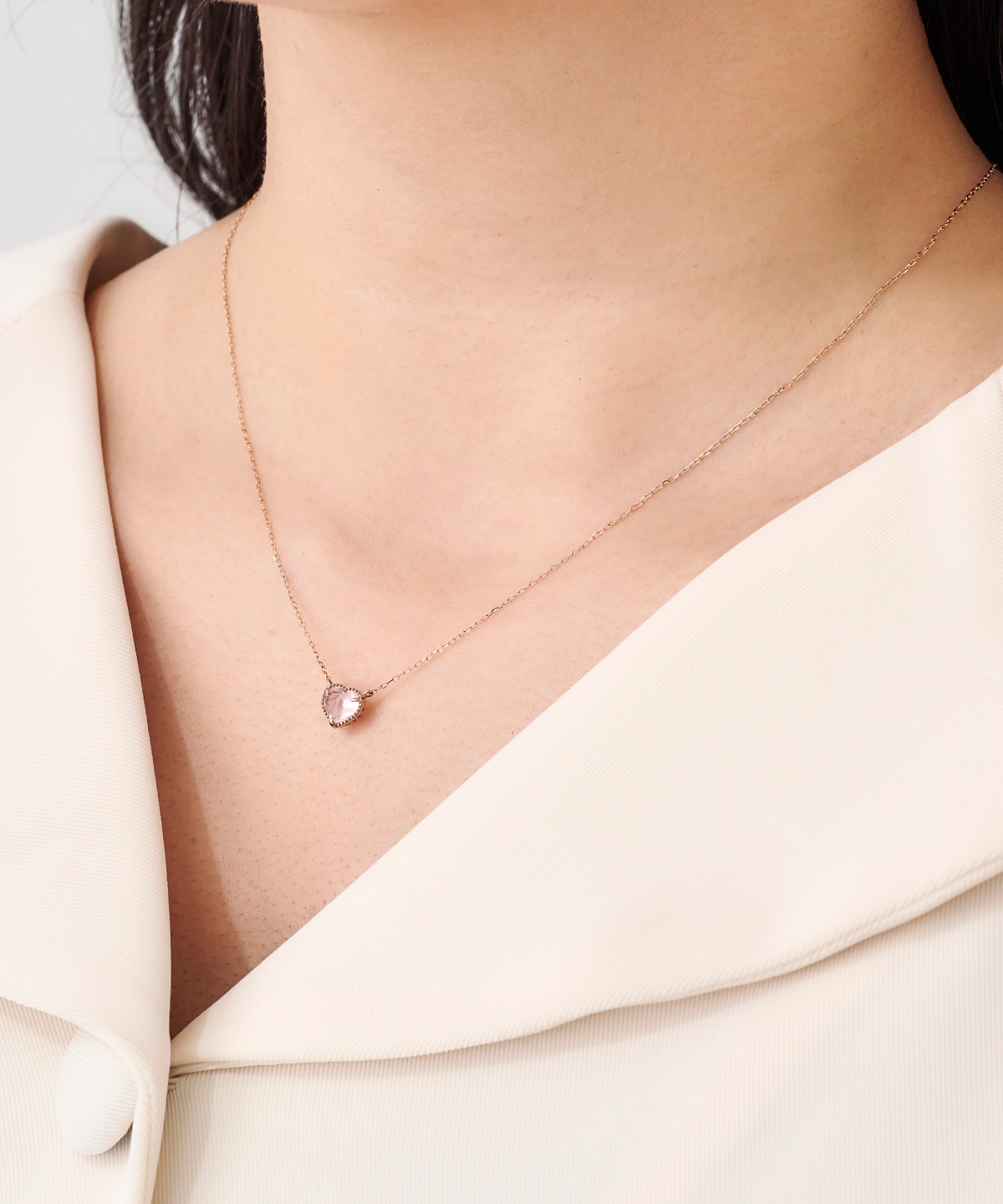 K10 PG ローズクォーツハートネックレス(小)(40cm K10 PG