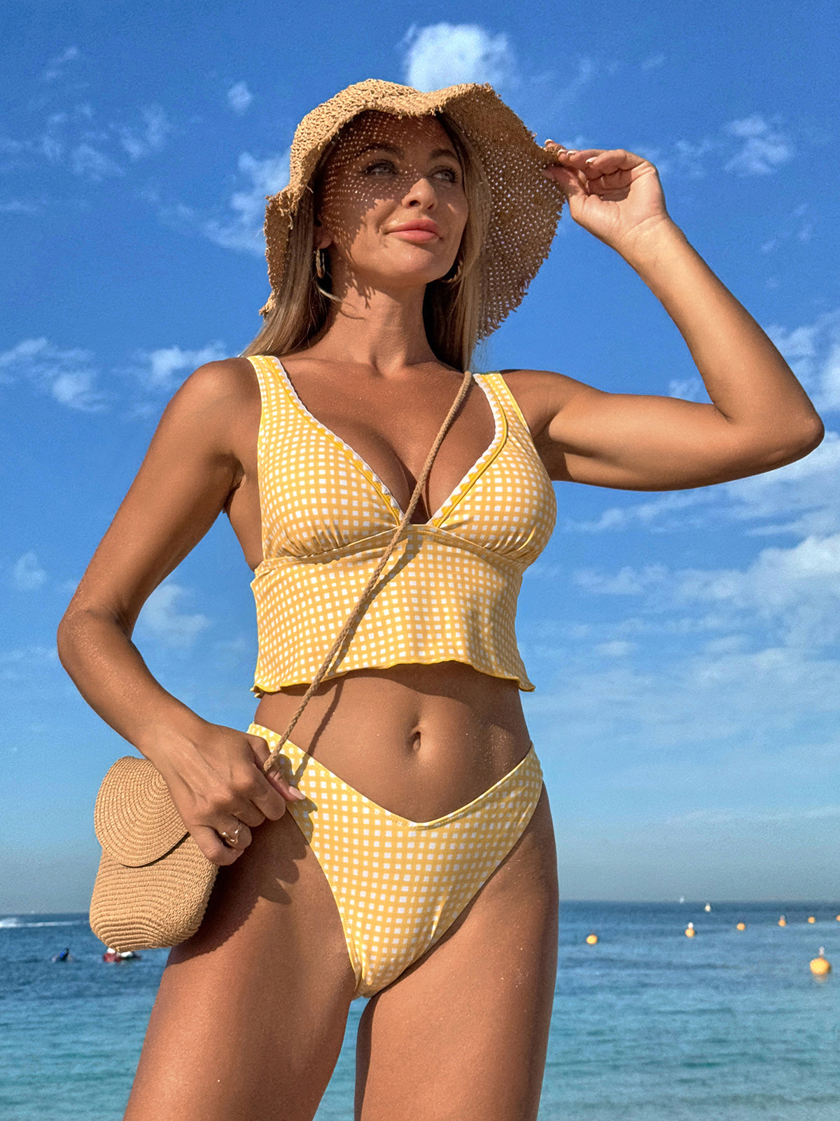 Women's Yellow Plaid Tankini Swimsuit & Reviews - Yellow