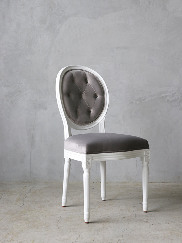 SGDダイニングチェアオーバルバックホワイト&ライトグレーベルベットMW