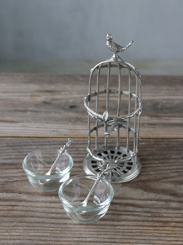 Pewterスパイスホルダー&スプーンBird Cage