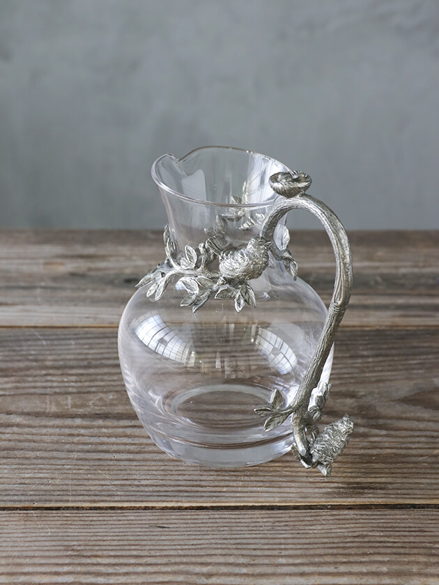 PewterガラスピッチャーBird&Nest