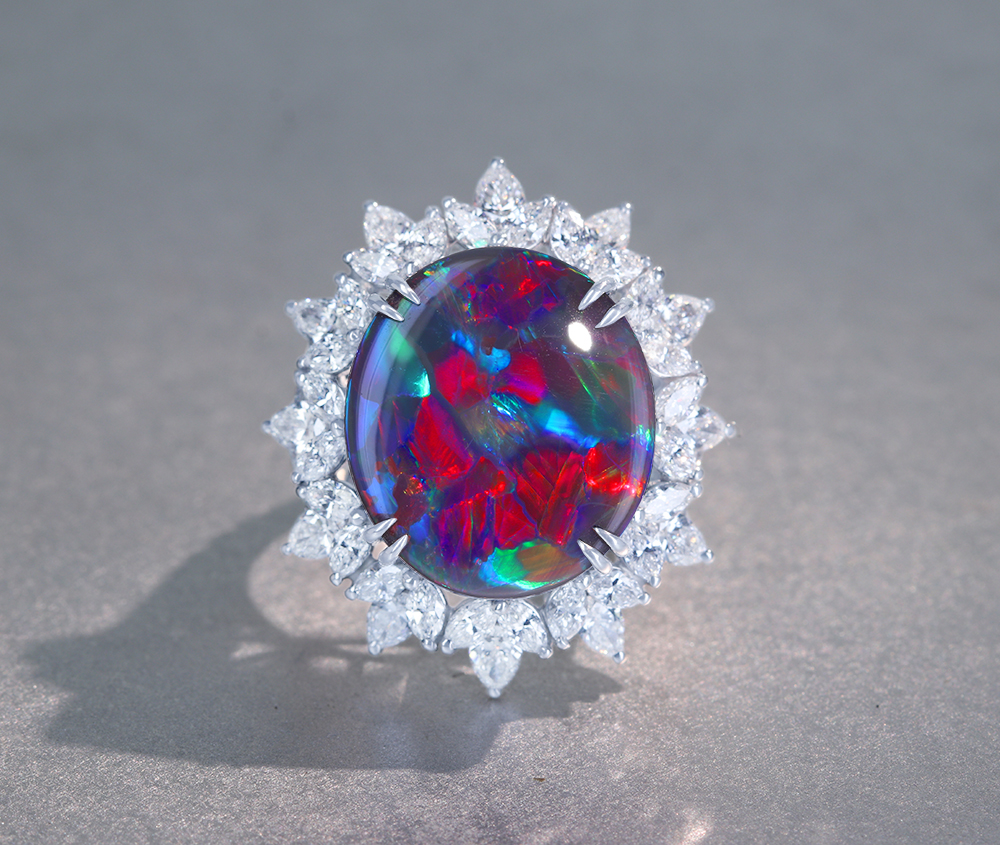 HANDMADE】PT950 ブラックオパール 10.948ct ダイヤモンド 2.812ct