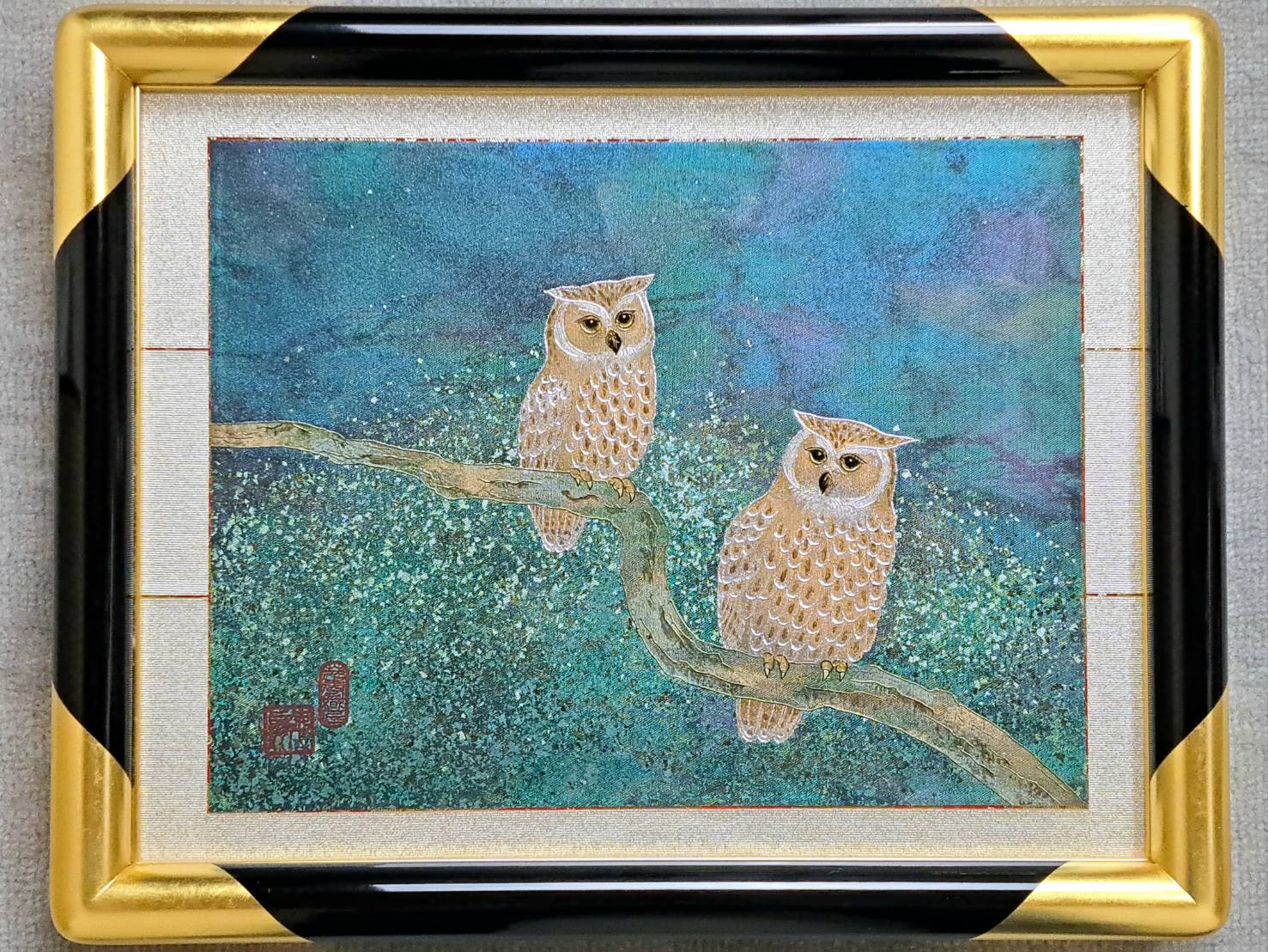 十二代 藤林徳扇 「犬」「みみずく」 正絹 苑寿織 漆塗別注額装 本人