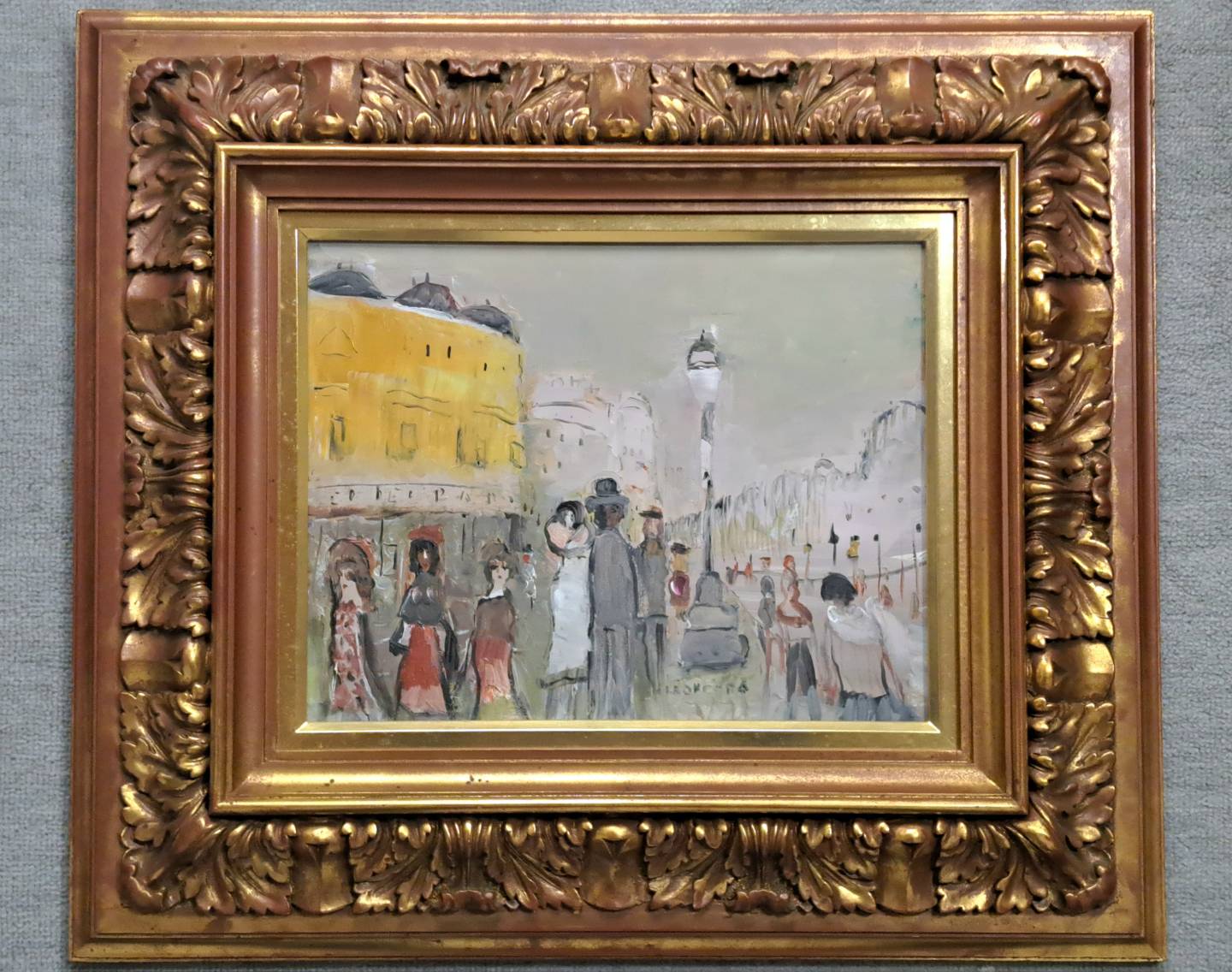 織田広喜 キャンバス「シャンゼリゼー風景 春」油彩、琴 3面、三味線 1