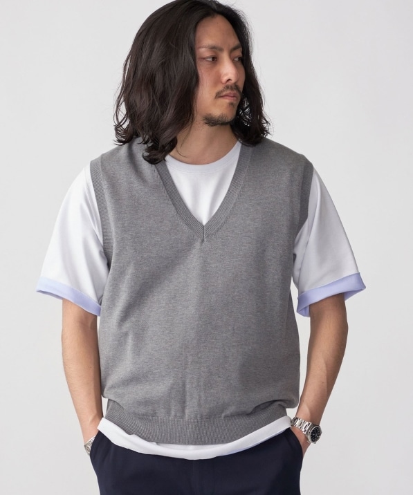 SHIPS: 〈手洗い可能〉12ゲージ コットン Vネック ニット ベスト