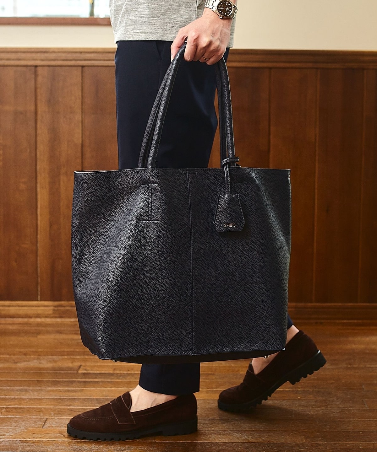 WEB限定】SHIPS: 合成皮革 ビズ トート バッグ (クラッチバッグ付き