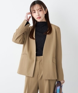 手洗い可能〉ツイル ストレッチ ノーラペル ジャケット（セットアップ