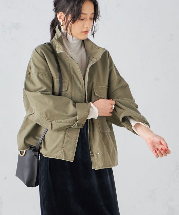 洗濯機可能〉ミリタリー バックサテン スタンドカラー ブルゾン