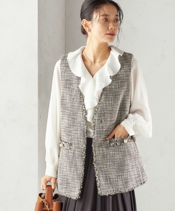 トライスピン 杢 ツイード カラーレス ジレ（セレモニー対応可