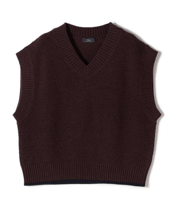 SHIPS Primary Navy Label:〈手洗い可能〉メッシュ ライン ニット