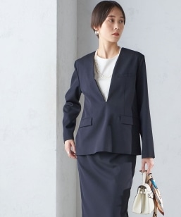 手洗い可能〉ツイル ストレッチ ノーラペル ジャケット（セットアップ